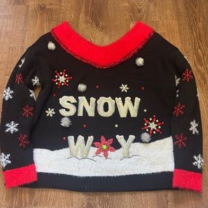 Holiday Time Black and Red V-Neck Sweater